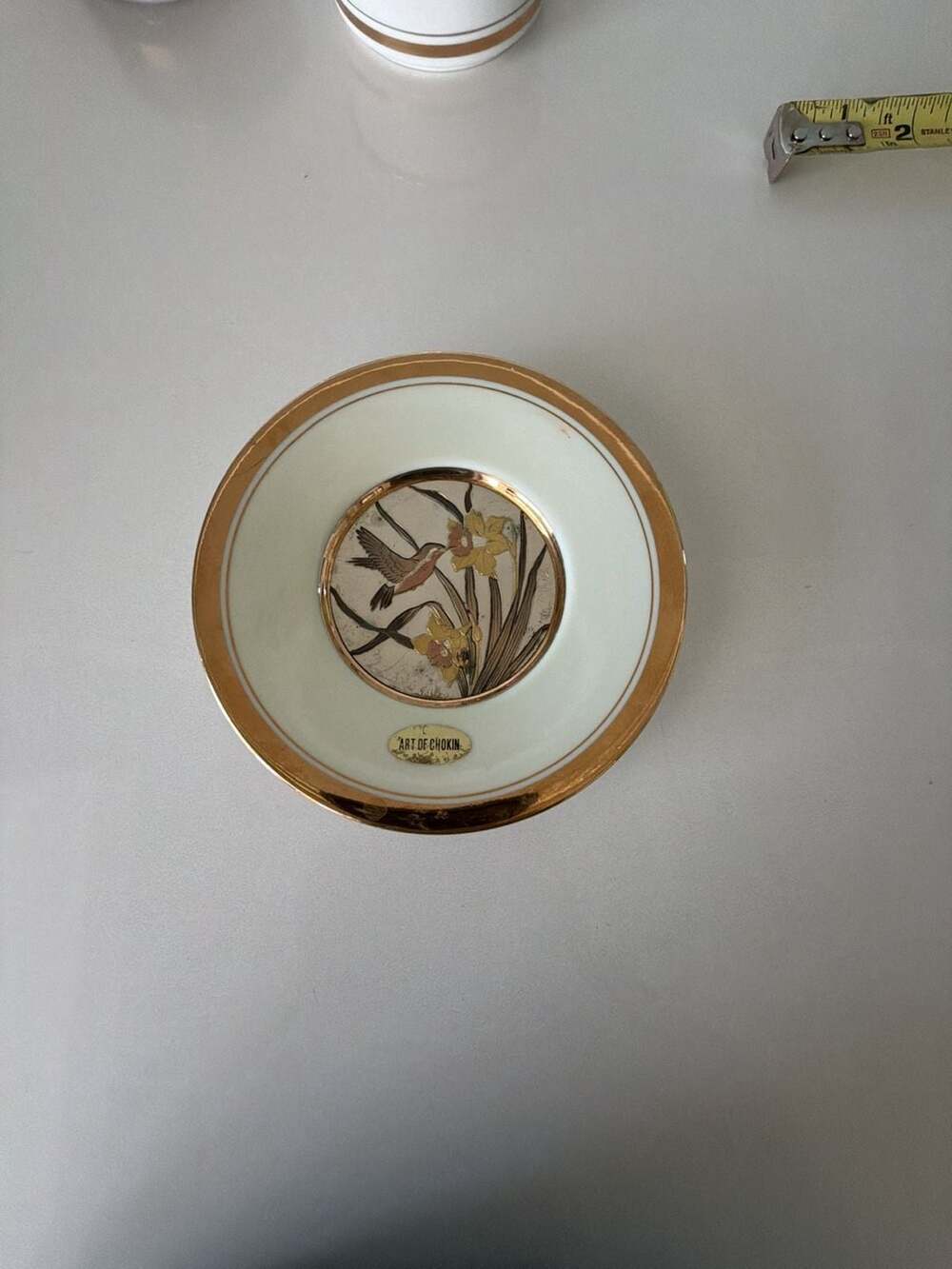 Art of Chokin Hummingbird and Flower Decorative Plate 4 Inch
